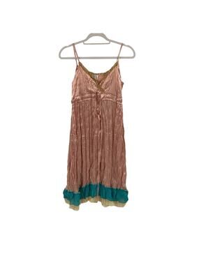 213 layered crinkle pink blue mini dress
